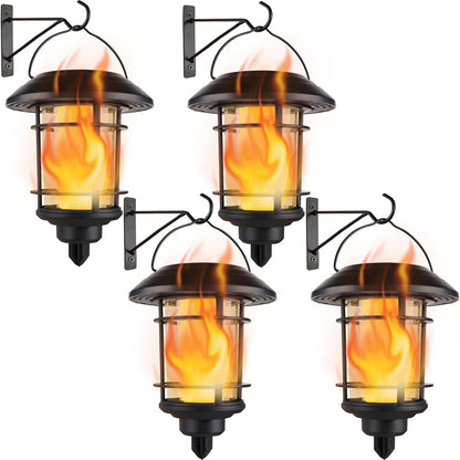Dynaming 4 Pack Solar Flame Wall Lanterns Outdoor, Solar Powered Wall Mounted Sconce Lights
