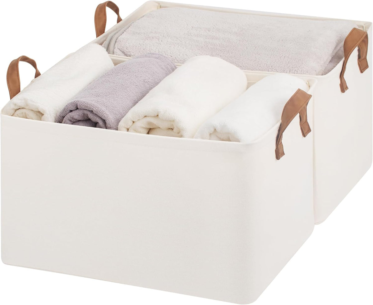 StorageWorks Storage Bins, Fabric Storage Bins for Shelves, Extra Large Storage Baskets with Metal