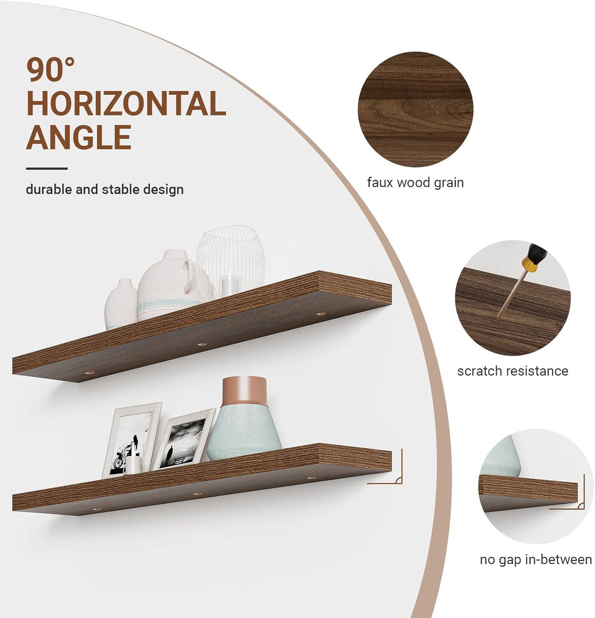 Heimlove 55 Inch Long Floating Shelves for Wall,9.3" Deep Walnut Floating Shelf Set of 2,Large