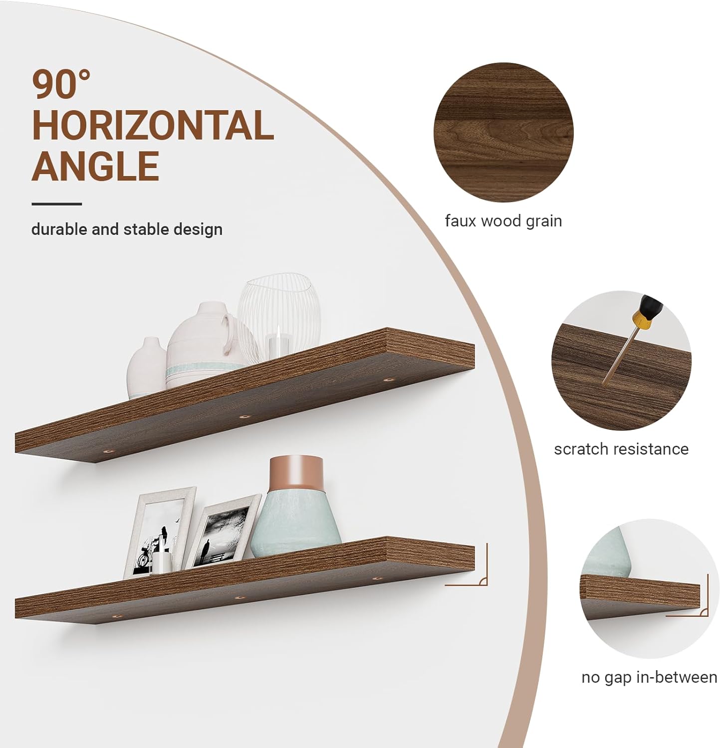 Heimlove 55 Inch Long Floating Shelves for Wall,9.3" Deep Walnut Floating Shelves Set of 2,Large