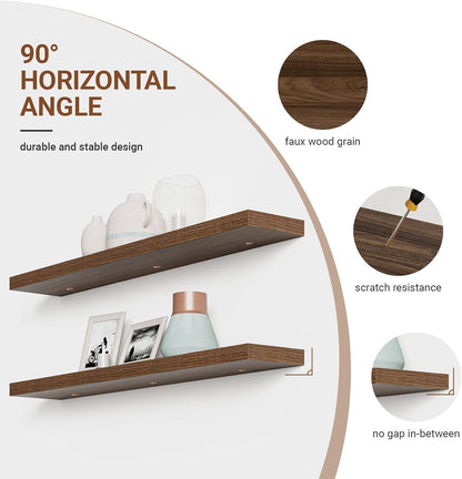Heimlove 55 Inch Long Floating Shelves for Wall,9.3" Deep Walnut Floating Shelves Set of 2,Large
