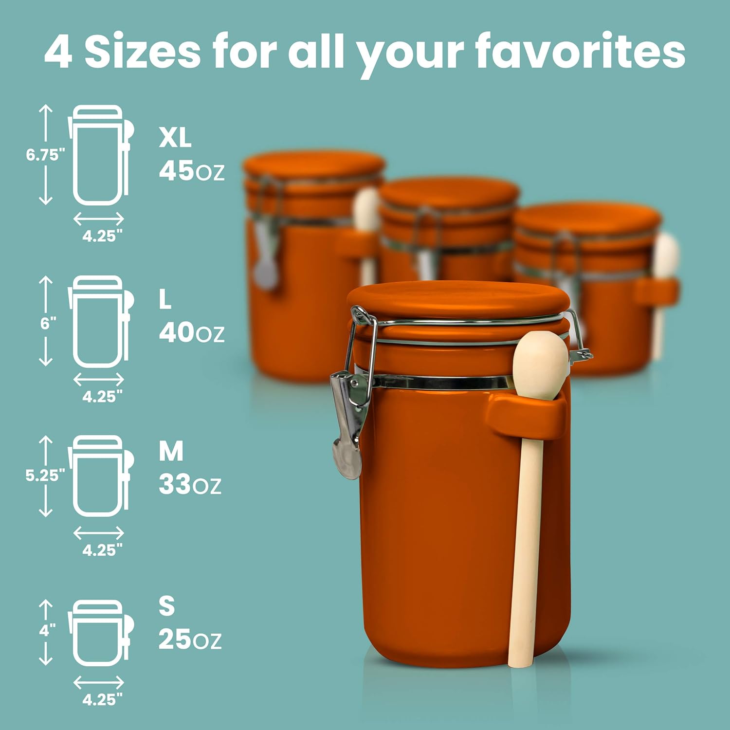 Home Intuition Ceramic Kitchen Canisters Set of 4 with Wooden Spoon Set – Airtight Containers
