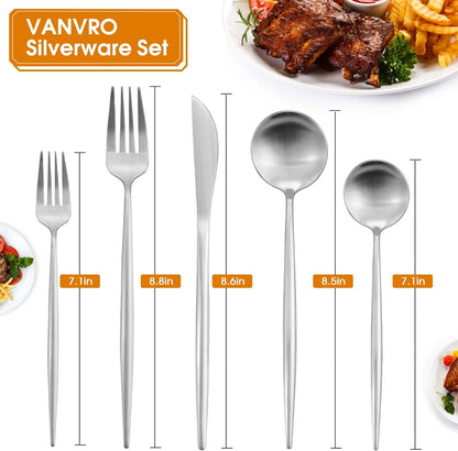 Matte Satin Finish Silverware Set, 40-Piece Tableware Cutlery Set, Utensils Set Service for 8