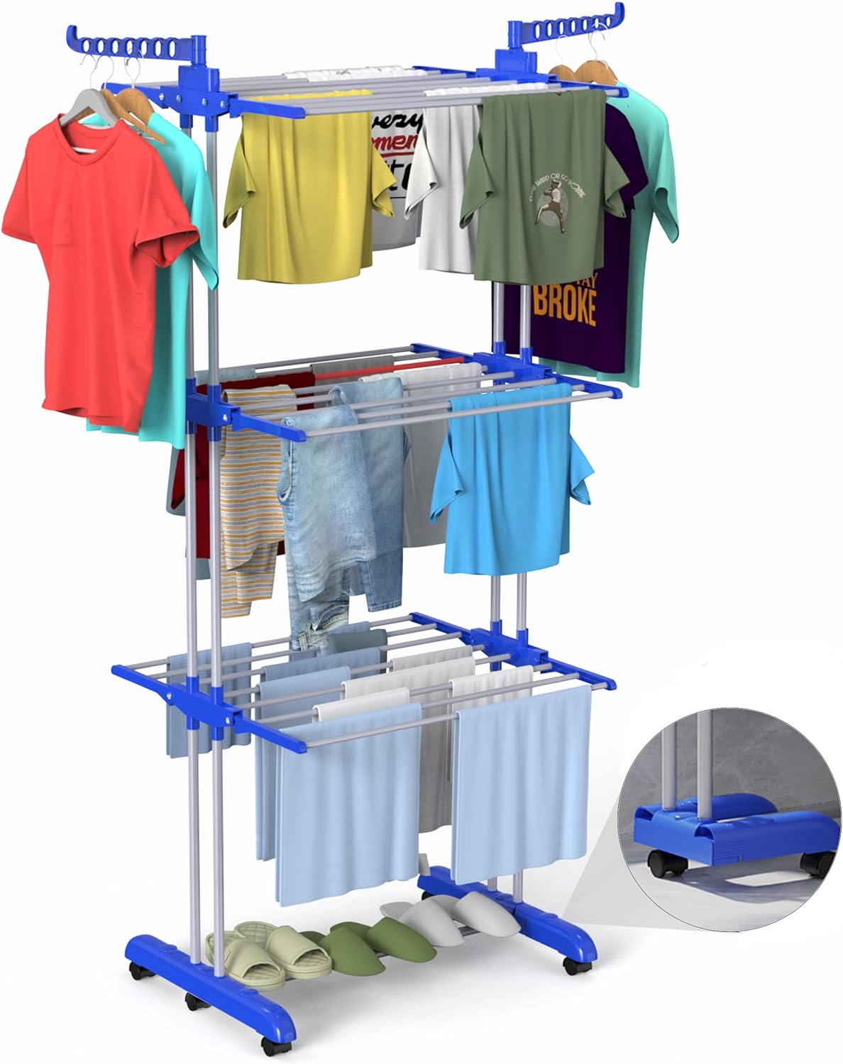 Bigzzia Clothes Drying Rack, 67.7 Inch Laundry Drying Rack with Foldable Base, 4 Tier Stainless