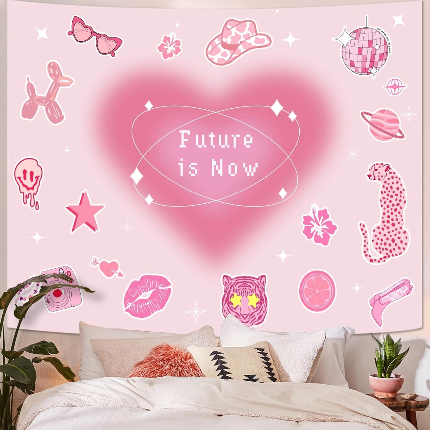 Lunerfex Y2K Tapestry Pink Wall Tapestry, Cute Tapestries for Bedroom Funny Tapestries Wall Hanging