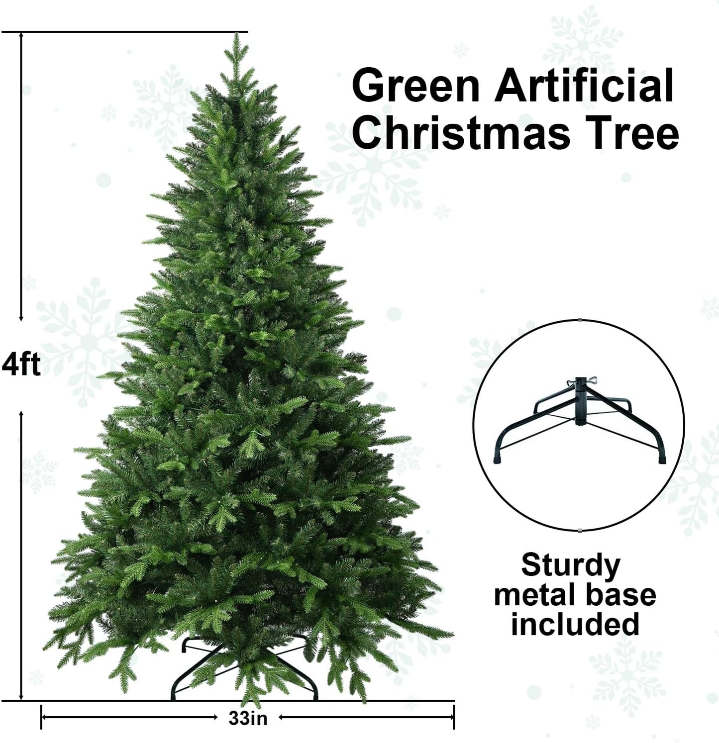 4FT Artificial Christmas Tree with 668 PE&PVC Mixed Branch Tips, Unlit Hinged Premium Spruce Fake