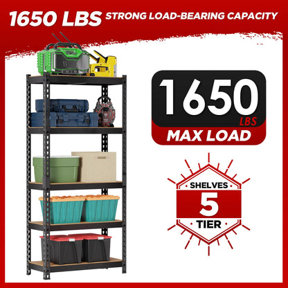 BestOffice 5-Tier Heavy Duty Storage Shelving Unit, 1650 LBS Adjustable Metal Garage Rack, 27.6" W