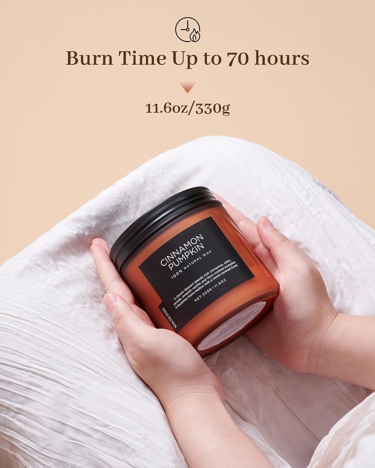 M&SENSE Cinnamon Pumpkin Fall Scented Candles, 11.6oz Soy Natural Candles 70 Hours Long Lasting