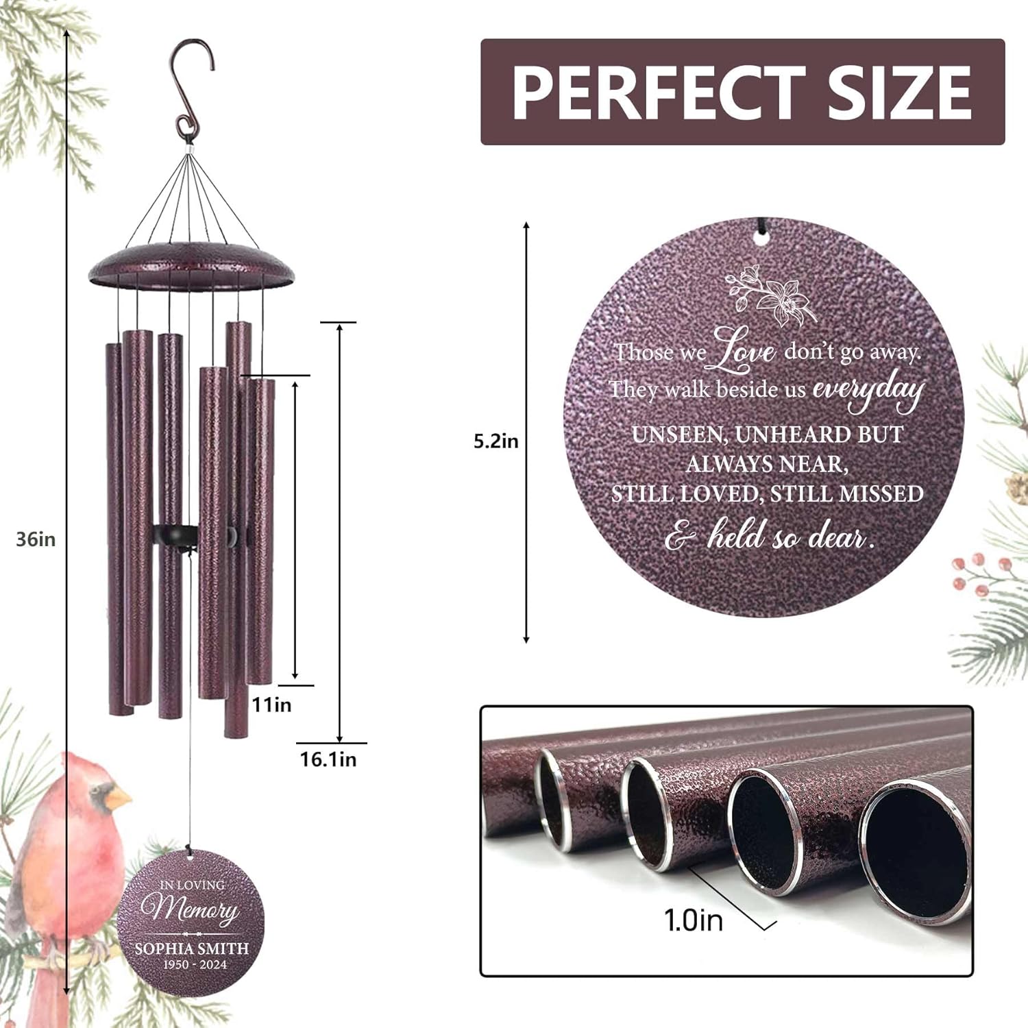 ASTARIN Personalized Wind Chimes Memorial, Sympathy Wind Chime Sorry for Your Loss Gifts, in Memory