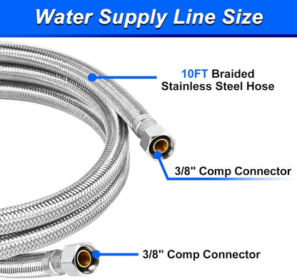 Dishwasher Installation Kit - 10 FT Stainless Steel Dishwasher Hose with 3/8" Compression