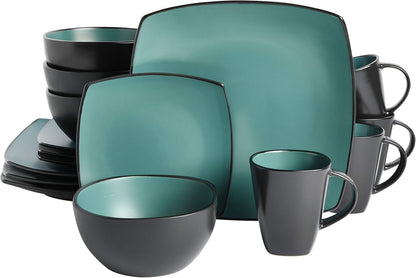 Gibson Elite Soho Lounge Square Reactive Glaze Stoneware Dinnerware Set, Service for 4 (16pc)