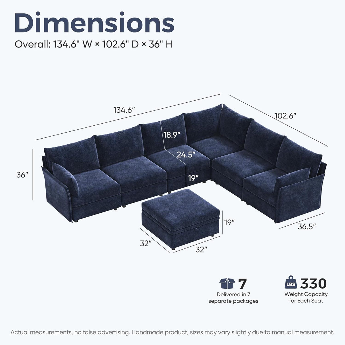 136.4" Oversized Modular Sectional Sofa, L Shaped Convertible Couch with Movable Ottoman, Large 7