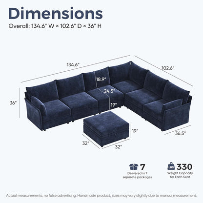 136.4" Oversized Modular Sectional Sofa, L Shaped Convertible Couch with Movable Ottoman, Large 7
