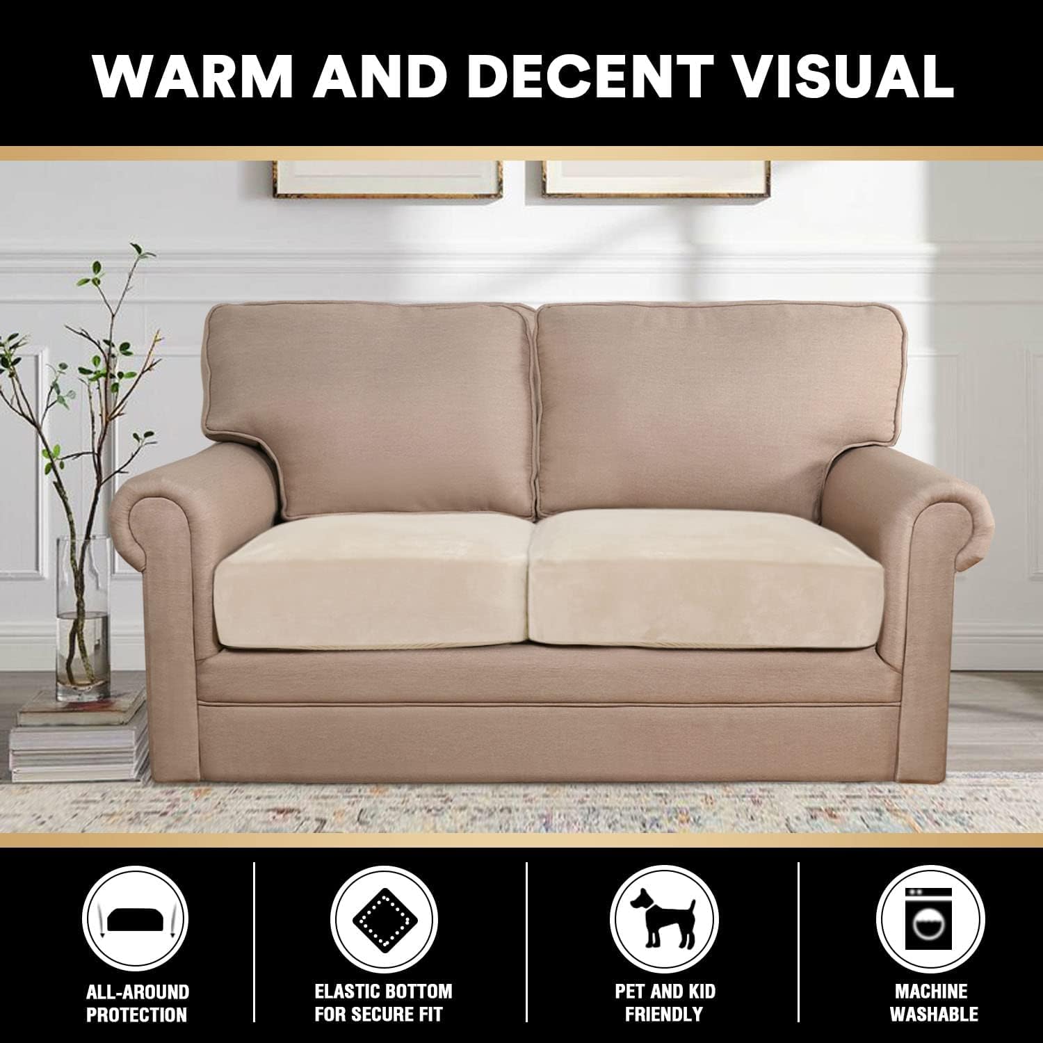 PrinceDeco Velvet Couch Cushion Cover Soft Stretch Cushion Slipcover for Chair Loveseat Sofa