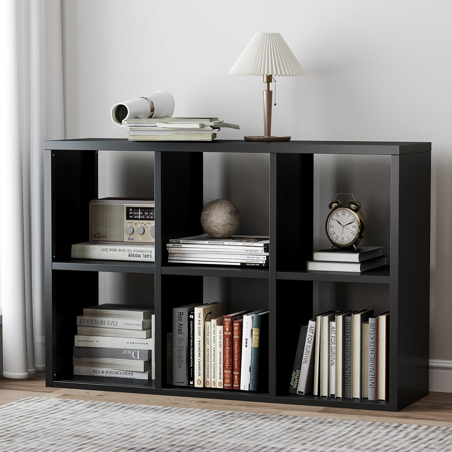 6 Cube Storage Organizer, Black Bookshelf with Storage, 2 Tier Storage Cubes, Freestanding Storage