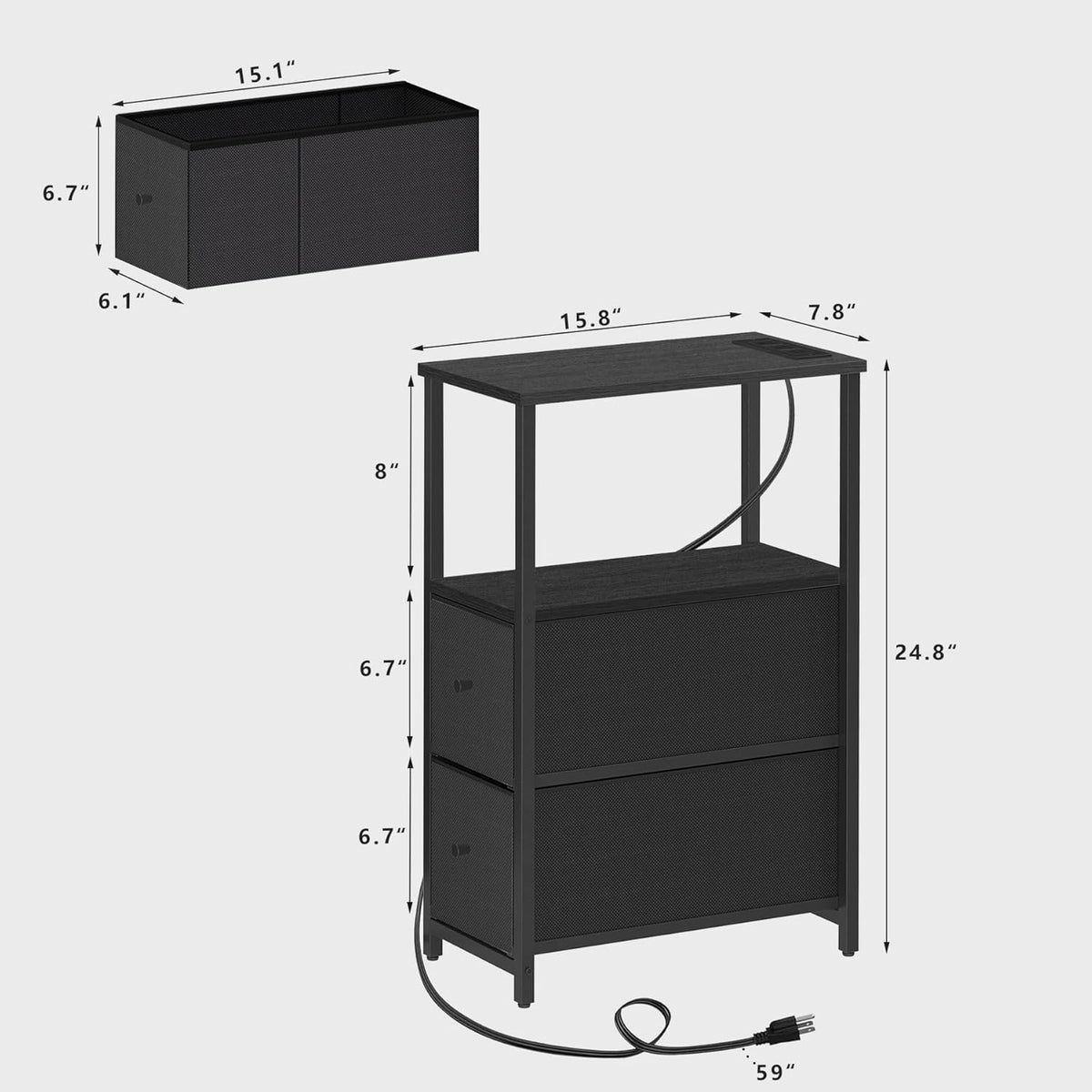 TUTOTAK Small Narrow LED End Table with Charging Station, Side Table Outlets, Nightstand with 2