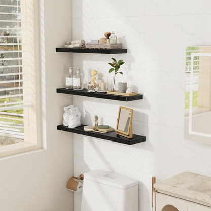 Fun Memories Black Floating Shelves Wall Shelf 24 Inch Long, Rustic Bathroom Shelves, Wall Mounted