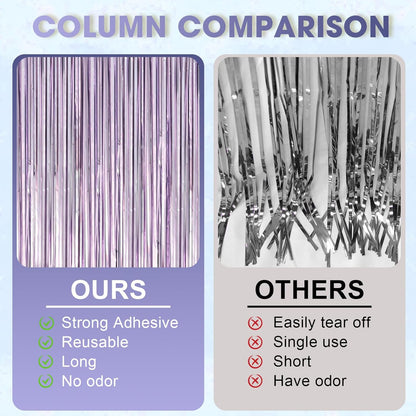 3 Pack 3.3 x 8.2 ft Light Purple Foil Fringe Backdrop Curtains, Tinsel Streamers Party Decorations