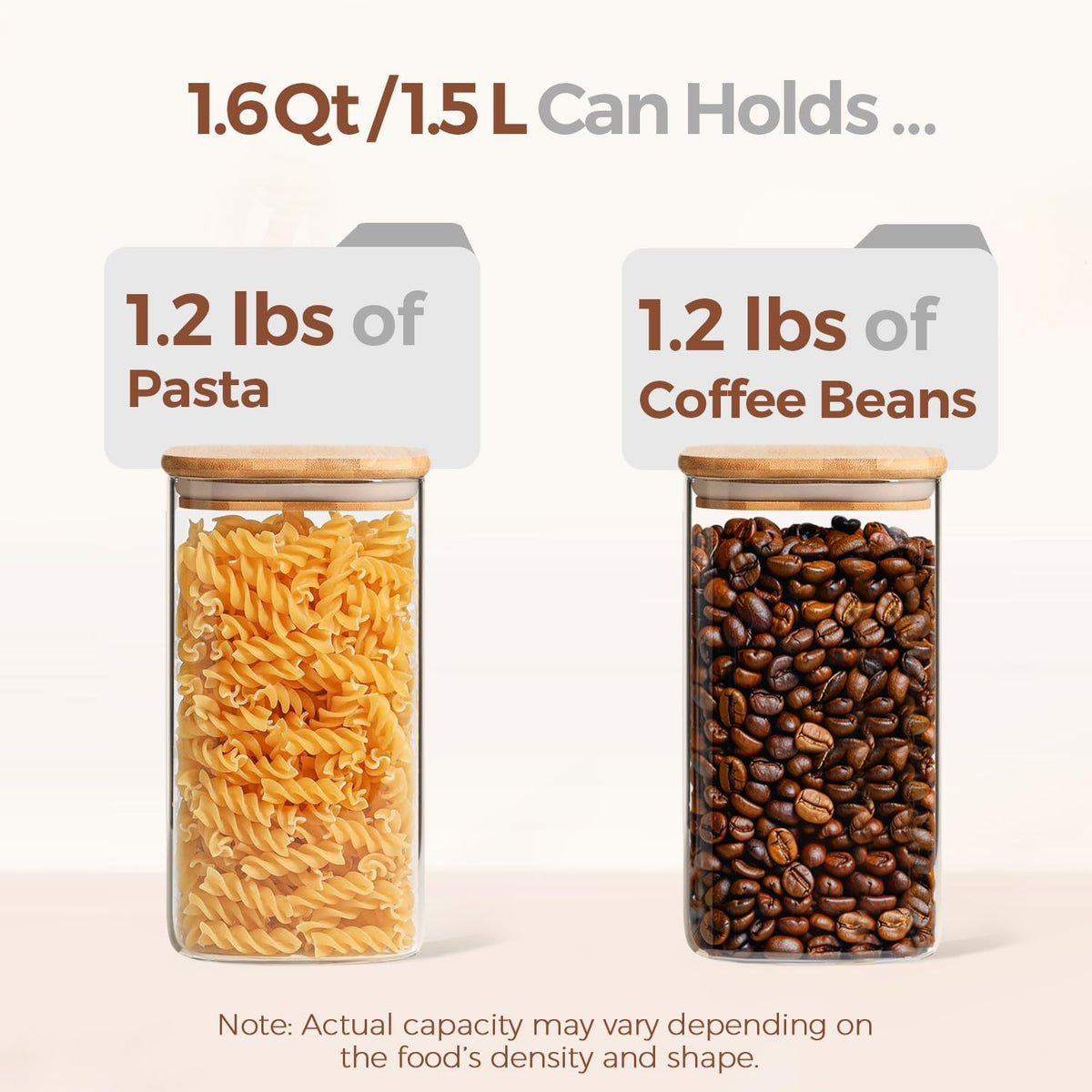ComSaf Airtight Glass Storage Canister with Wood Lid (1.6 Qt), Clear Food Storage Container Jar
