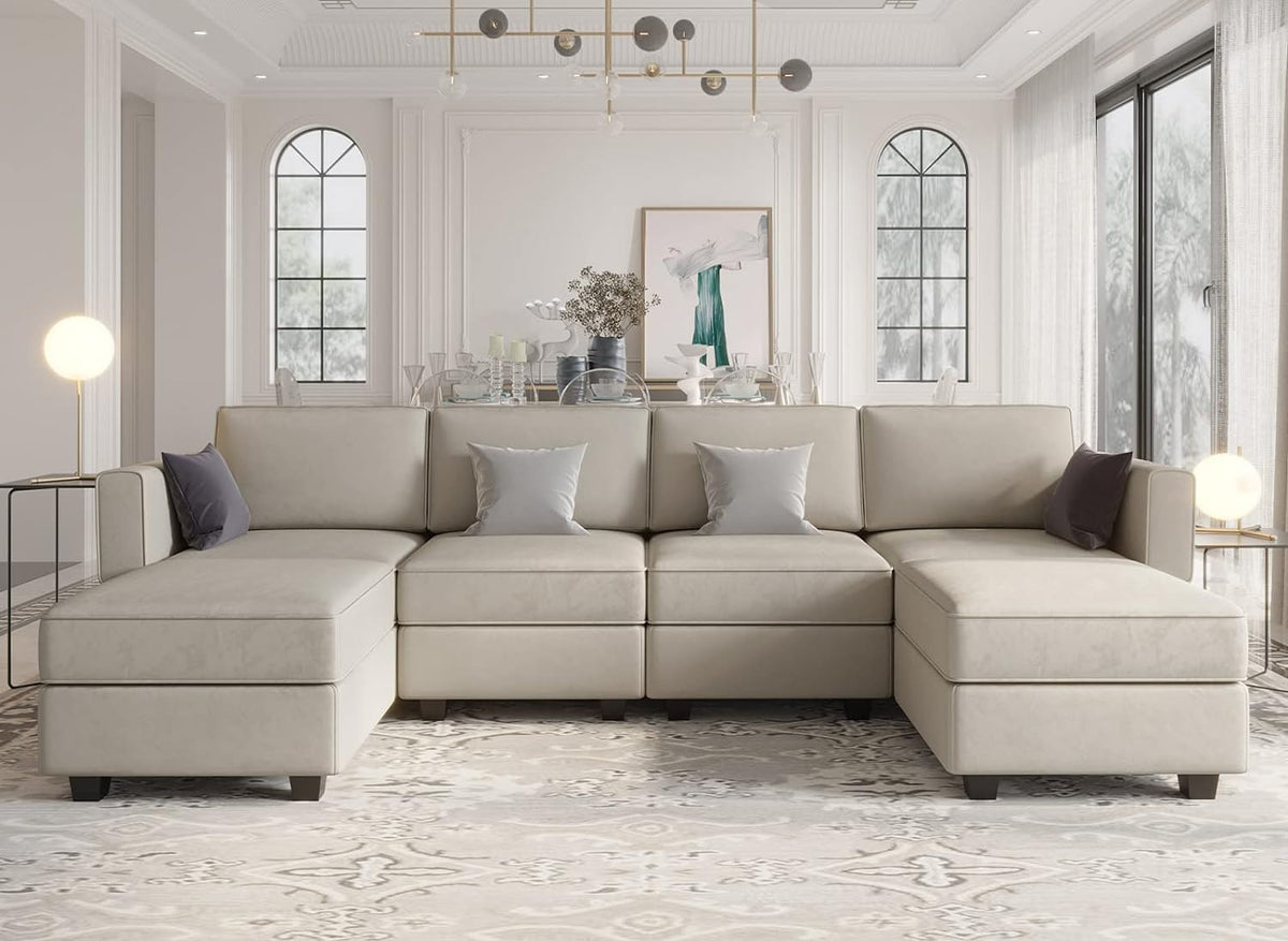 Belffin Modular Sectional Sofa with Reversible Chaises Velvet U Shaped Sectional Couch with Storage