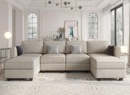 Belffin Modular Sectional Sofa with Reversible Chaises Velvet U Shaped Sectional Couch with Storage