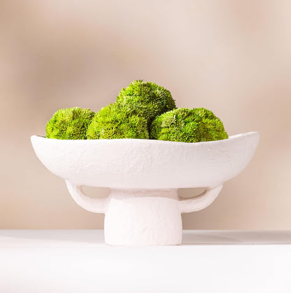 Luxurious White Textured Ceramic Bowl and Greenery Set,12.5x10.5 Inch Pedestal Decorative Bowl