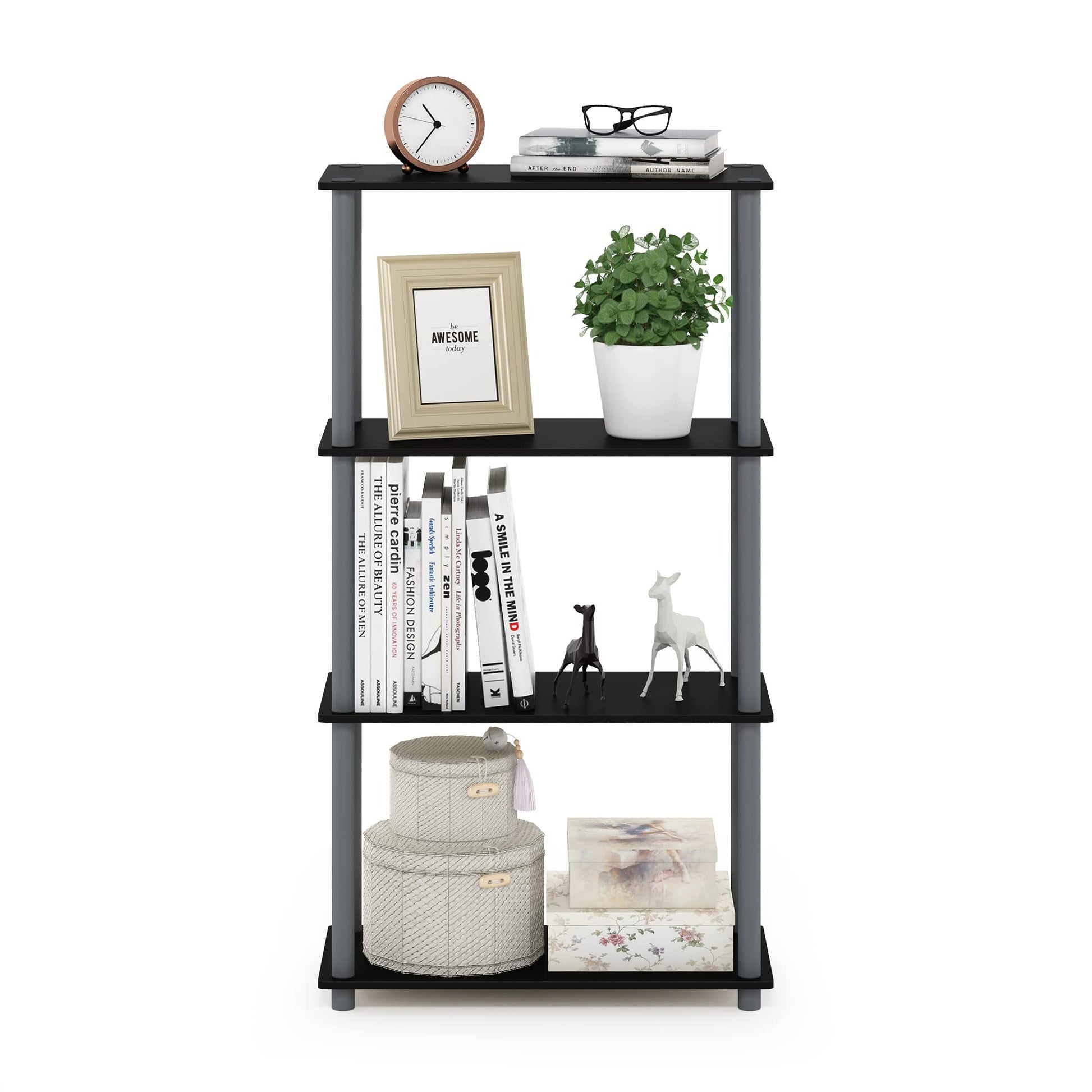 Furinno Turn-N-Tube Storage Shelves, 4-Tier Book Shelf, Corner Shelf, Toolless Open Shelves, for