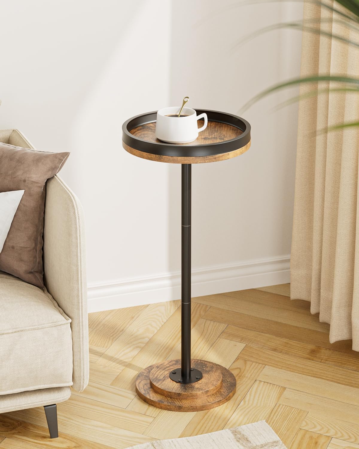 Masupu Drink Table, Round Side Table for Small Spaces, Pedestal Small End Table with Metal Base