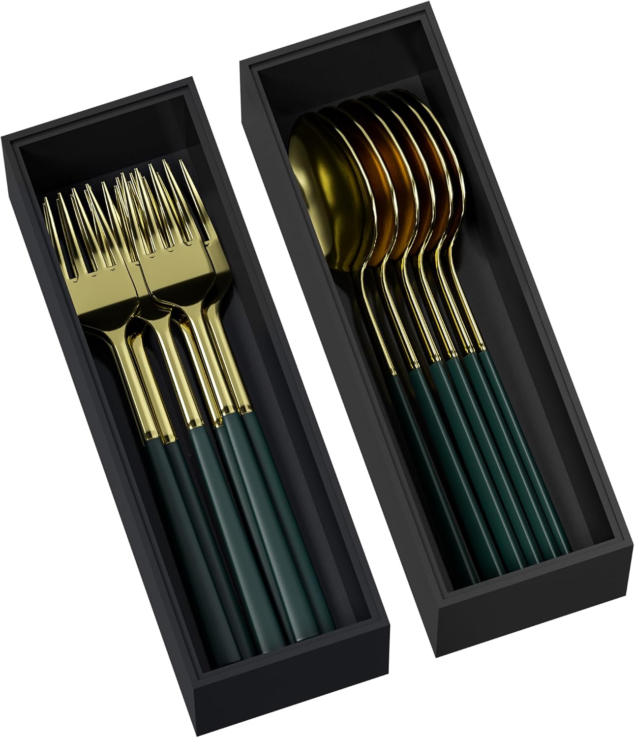 Kitchen Drawer Organizer Bins, Black Bamboo Drawer Organizer Stackable for Silverware, Utensils
