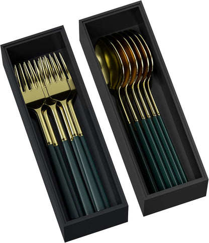 Kitchen Drawer Organizer Bins, Black Bamboo Drawer Organizer Stackable for Silverware, Utensils