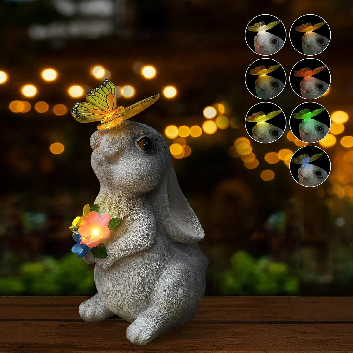 Solar Bunny Statues Light for Garden - Color-Changing Rainbow LED Butterfly,Rabbit Figurine Decor