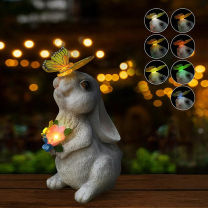 Solar Bunny Statues Light for Garden - Color-Changing Rainbow LED Butterfly,Rabbit Figurine Decor