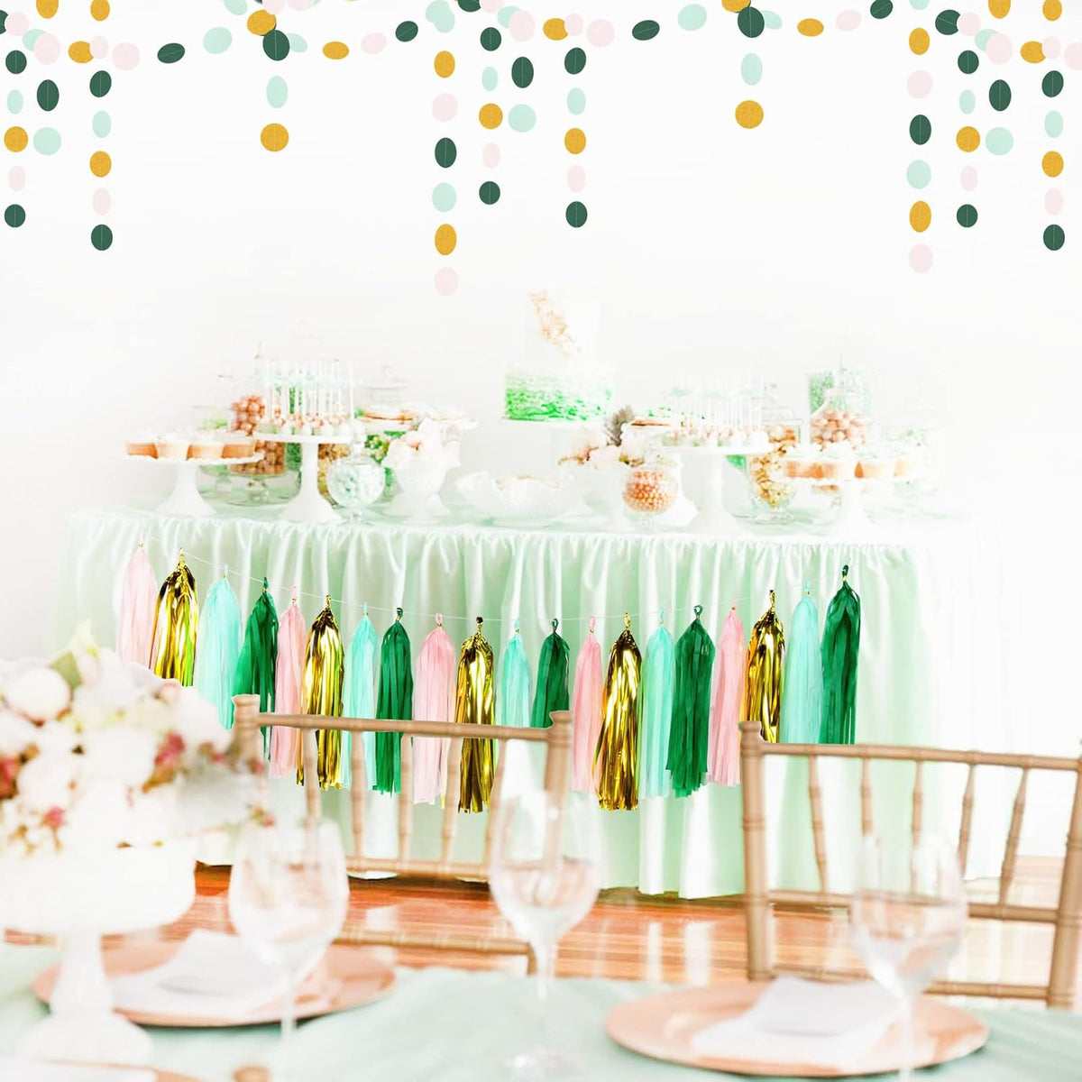 Sage-Green Pink-Gold Party-Decorations Tassel Garland - 20pcs Bachelorette Engagement Baby Bridal