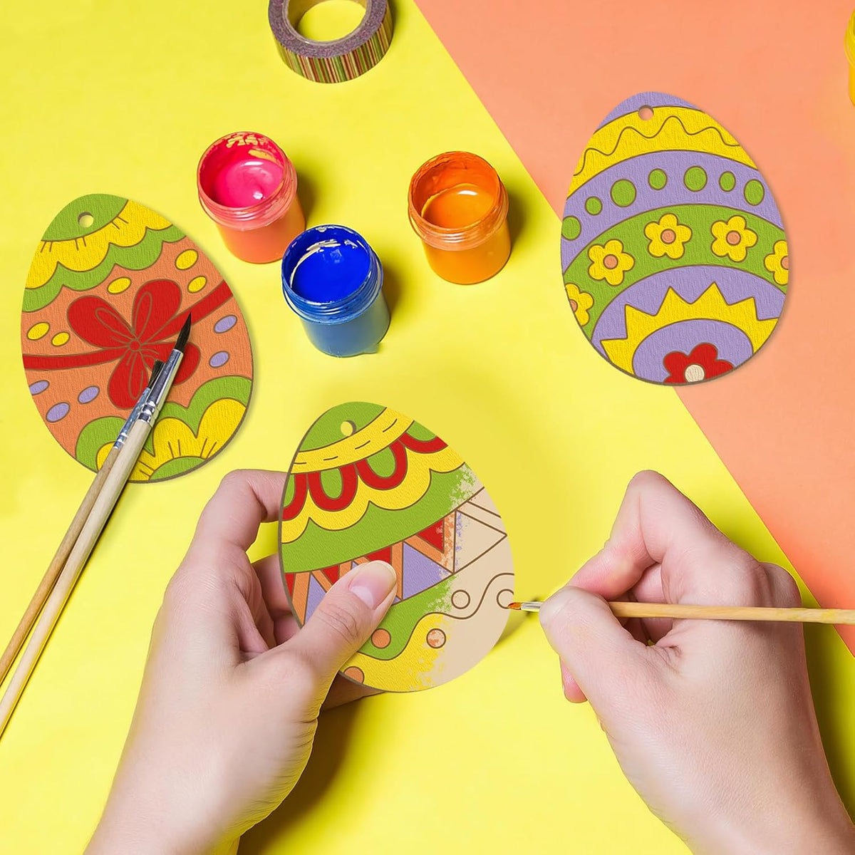 80PCS Wooden Easter Ornaments to Paint, 10 Styles DIY Blank Unfinished Wood Cutouts Ornament for
