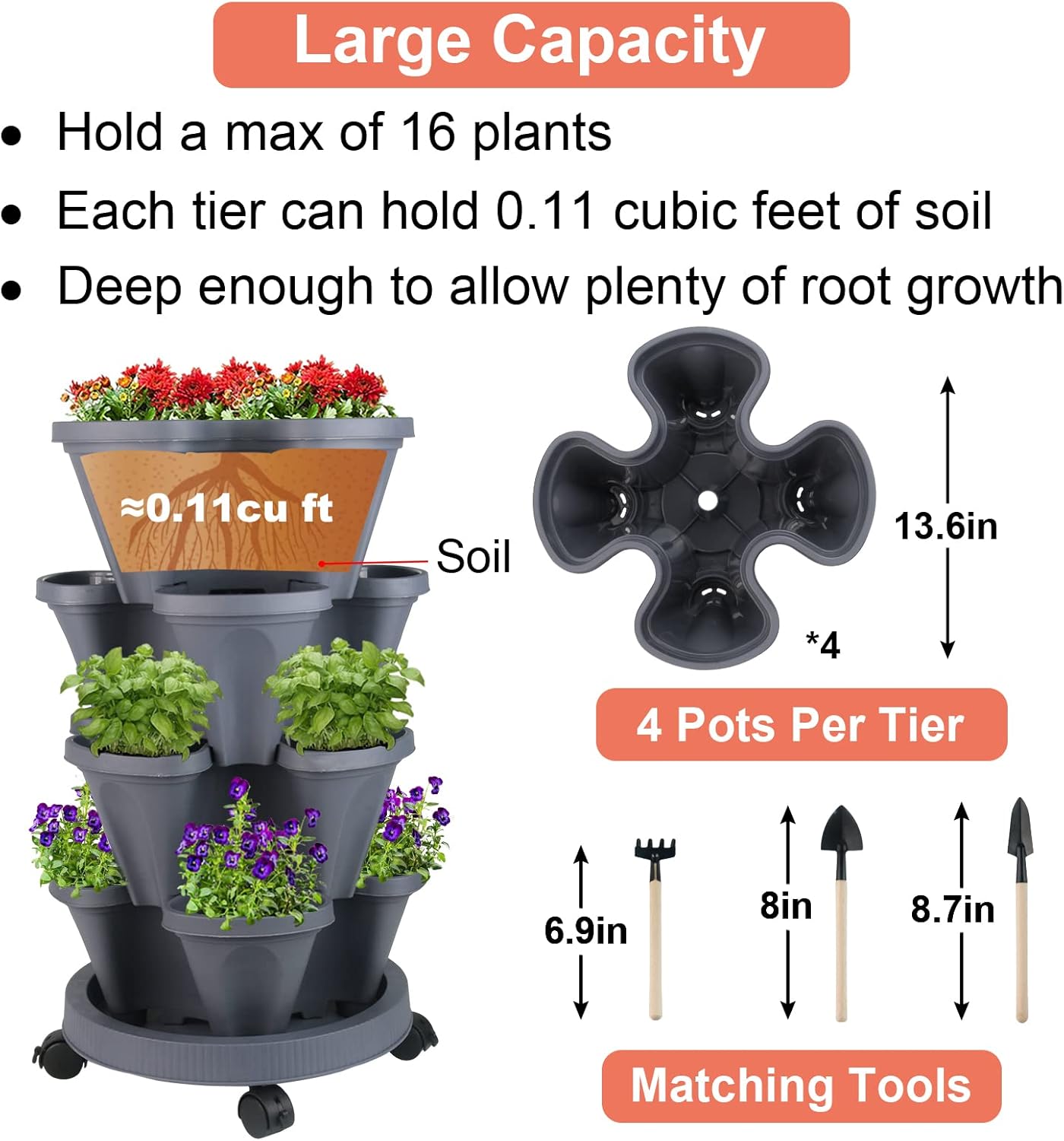 Vertical Planter 4 Tier Stackable Planters Garden Planters Strawberry Herb Flower and Vegetable