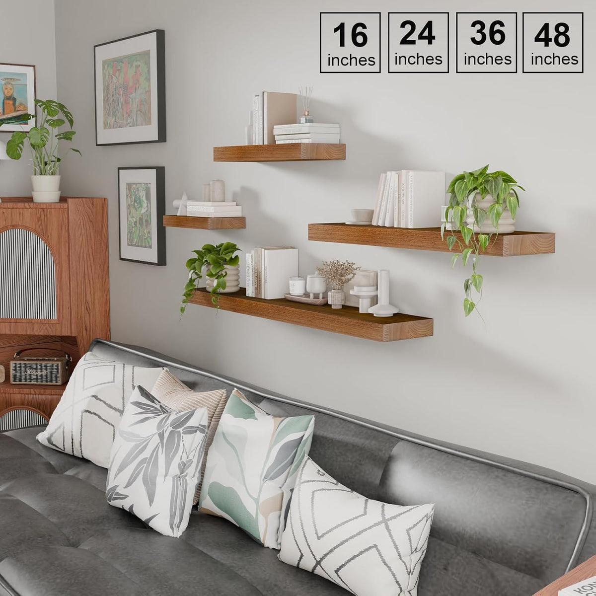 IAE Walnut Floating Wall Shelves 48 inch, Bathroom Shelves Wall Mounted,Invisible Shelves Floating