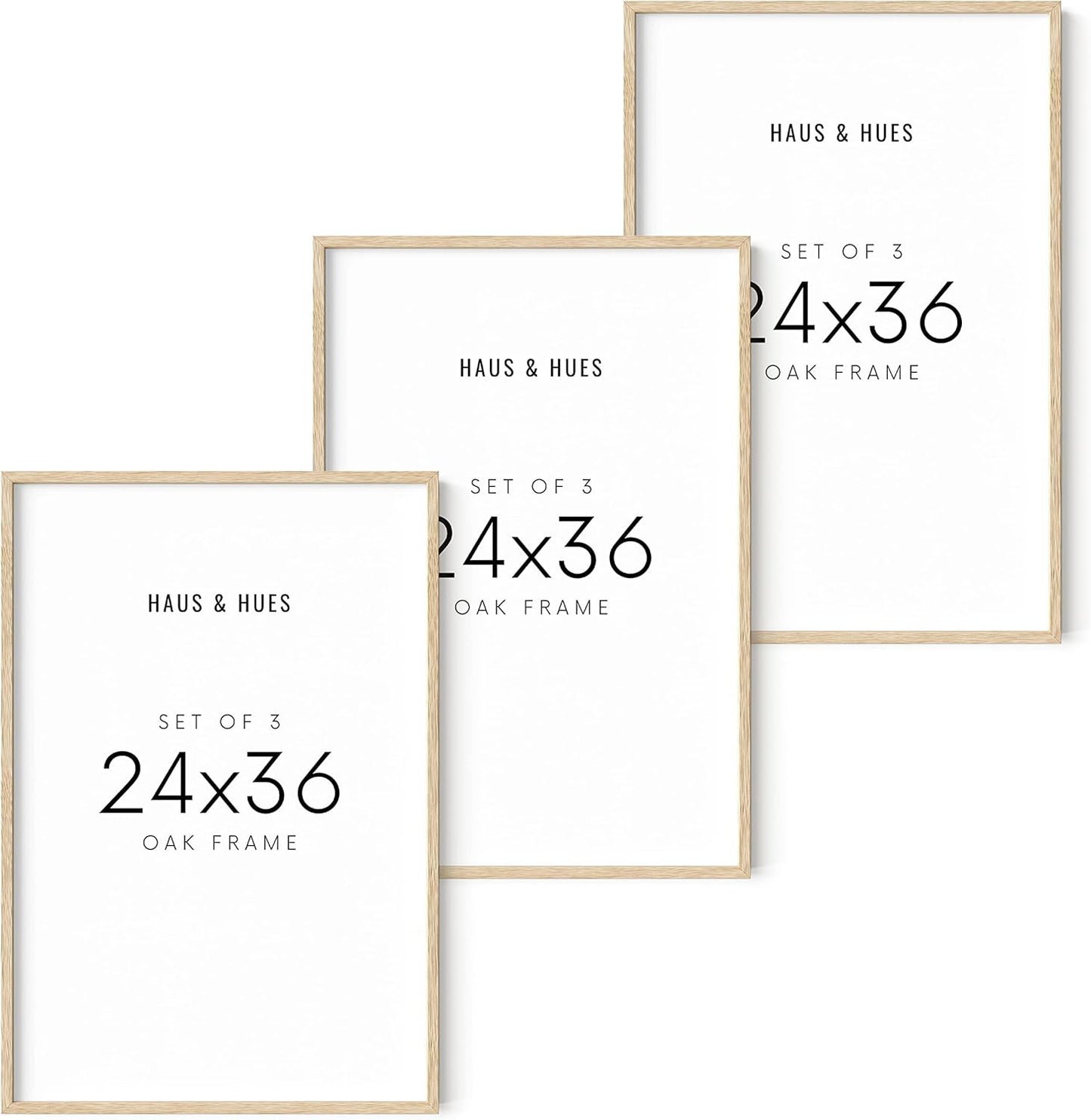 HAUS AND HUES 24"x36" Beige Oak Wood Frames Set of 3-24x36 Natural Wood Frames for Posters, 24x36