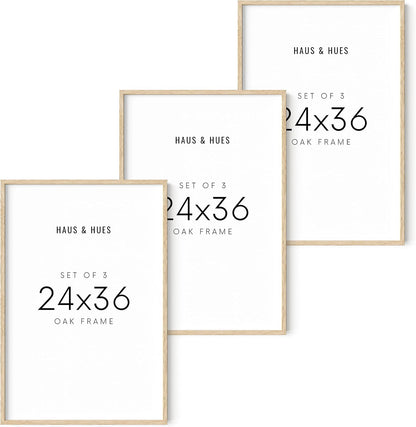 HAUS AND HUES 24"x36" Beige Oak Wood Frames Set of 3-24x36 Natural Wood Frames for Posters, 24x36