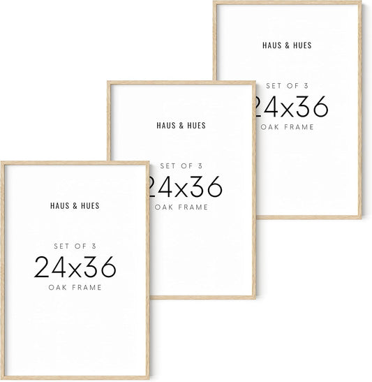 HAUS AND HUES 24"x36" Beige Oak Wood Frames Set of 3-24x36 Natural Wood Frames for Posters, 24x36