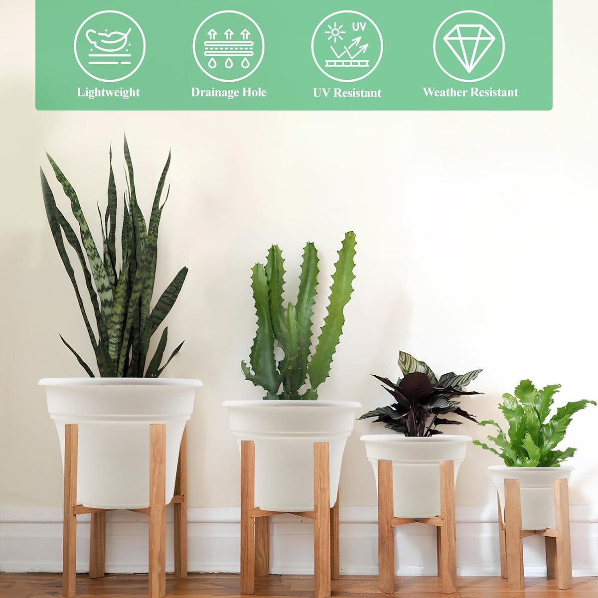 8 Inch Plastic-Flower Pot-for-Indoor Plants, 4 Pack Large Outdoor Planter Pot with Drainage Holes &
