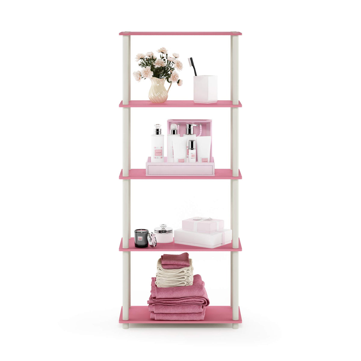 Furinno TURN-N-TUBE Storage Shelves, 5-Tier Book Shelf, Corner Shelf, Toolless Open Shelves, for