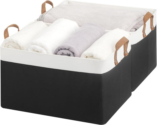 StorageWorks Storage Bins, Fabric Storage Bins for Shelves, Extra Large Storage Baskets with Metal