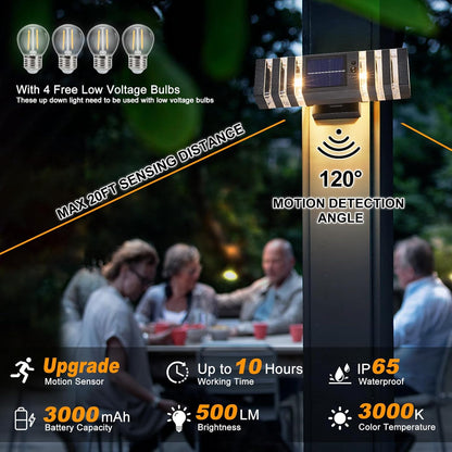 2 Pack Solar Outdoor Wall Lights with Motion Sensor 3-Mode Motion Outdoor Sconces 3000K 500LM Dusk
