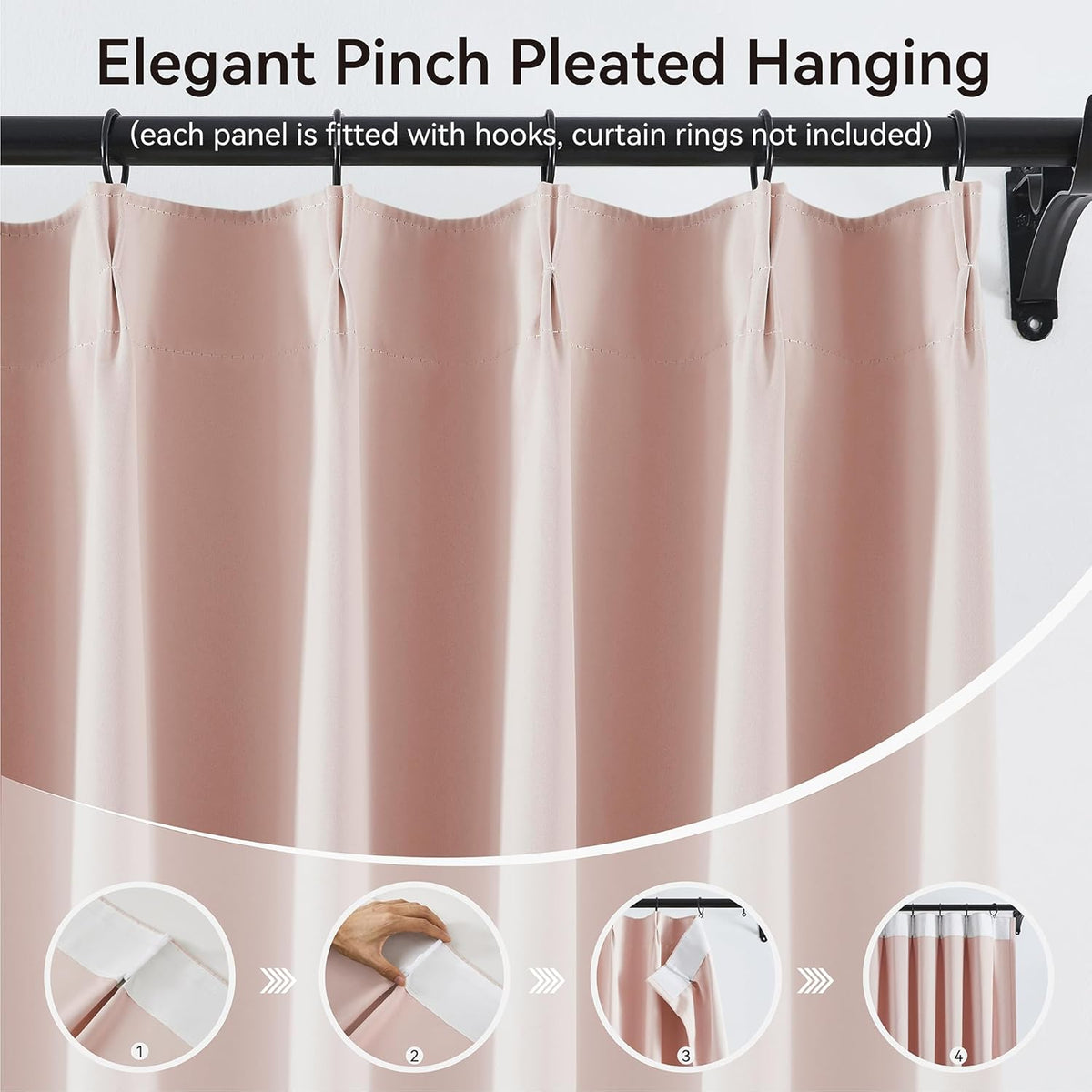 KangBang Soft Pink Pinch Pleated Curtains 90 Inches Long for Girls Room 2 Panels, Pinch Pleat