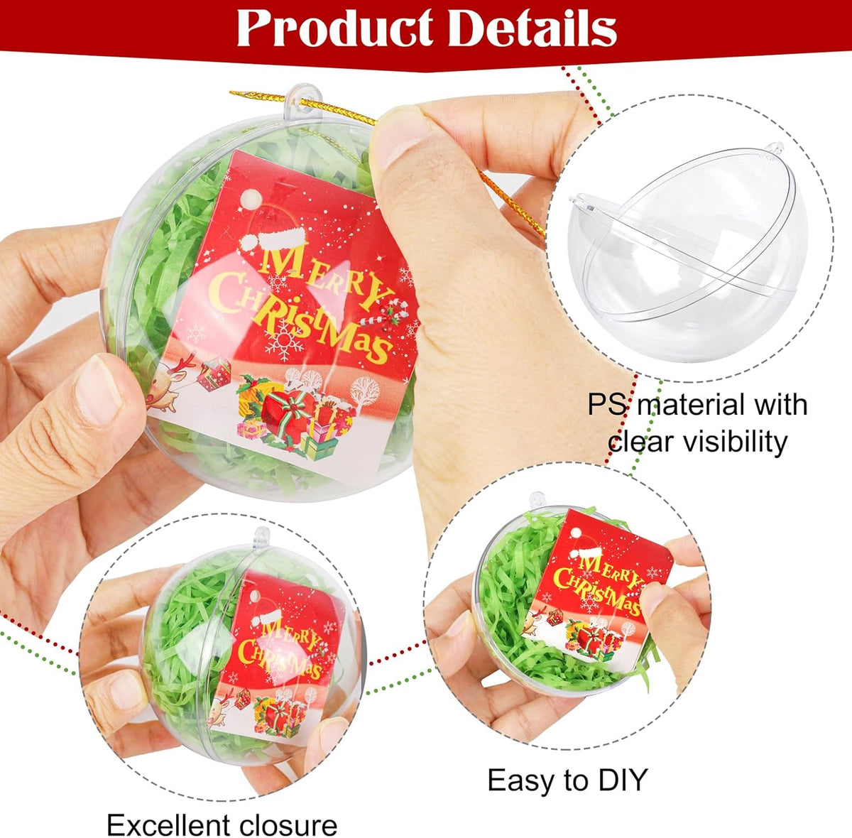 ANVAVO 50 Pieces 80mm Clear Plastic Fillable Ball Ornaments - DIY Craft Transparent Baubles for