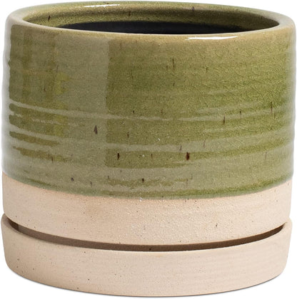 8 Inch Pots for Plants, Ceramic Planter Pot with Drainage Hole & Saucer, Indoor/Outdoor Cylinder