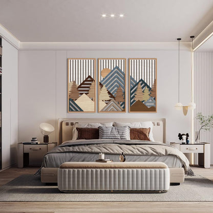 IARTTOP Large Mountain Wood Wall Art 16"x32"x3 Abstract Forest Wall Sculpture Geometric Boho Sunset