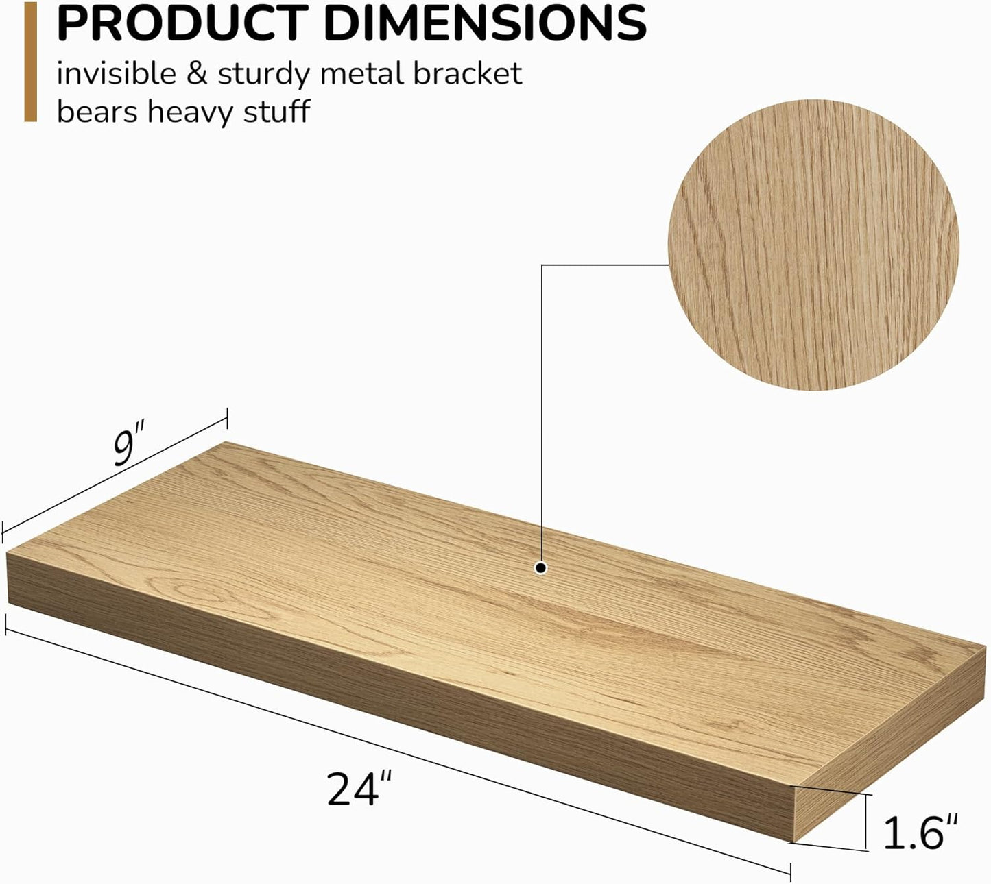 Fun Memories Floating Shelves - 24 Inch Rustic Wooden Wall Shelves - Extra Deeper & Thicker Wall