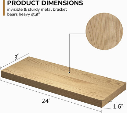 Fun Memories Floating Shelves - 24 Inch Rustic Wooden Wall Shelves - Extra Deeper & Thicker Wall