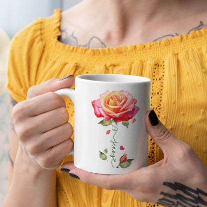 Novelty Rose Accent Cup For Girl, Personalized Rose Flower Coffee Mug 11oz 15oz, Customized Rose